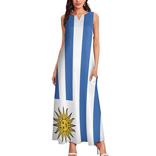 Image of TAIZIYEAH Long Dress Uruguay Flag Women's Summer Casual Loose Dress Long Dress Short Sleeve for Girls Fashion Skirts XL