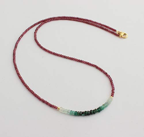 Rhodolith Granat mit Smaragd Kette Grün violettrot feingeschliffen ca. 45 cm