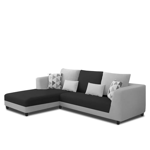 Image of Galib LHS 4 Seater L Shape Sofa Set for Living Room (Black Grey Fabric) Premium Fabric Sofa