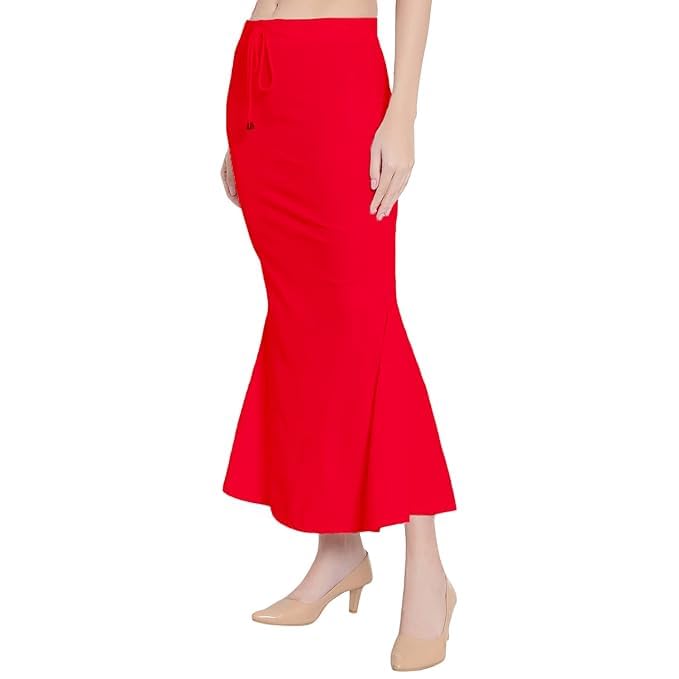 Image of Saree Shapewear Petticoat for Women Cotton Blended Lycra Shaper Petticoat with Elastic & Lace (Drawstring) Long Under Skirt Fishcut Wrinkle Free Shapewear