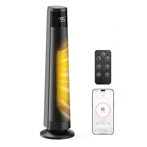 FLANUR 1500W Space Heaters for Indoor Use Large Room, WIFI Electric Heater with Voice Control, 5 Modes, ECO Thermostat, 12H Timer, Quiet & Safety PTC Ceramic Heater for Bedroom, Black, 1 Pack