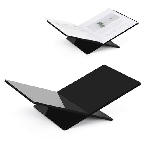 PUERSI Leggio per Libri in Acrilico, 40 x 24 x 11 cm Supporto per Libri Aperti per Esposizione e Lettura, Leggio da Tavolo, Adatto per Corano, Riviste, Libro d'Arte, Libro di Cucina, Bibbia - Nero