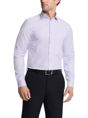 Calvin Klein Men's Non Iron Stretch Slim Fit Unsolid Solid Dress Shirt Shirt, Soft Lilac, 16.5