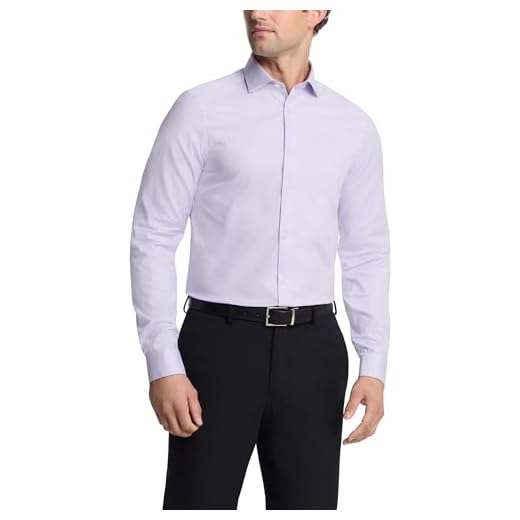 Calvin Klein Camisa social masculina slim fit, não precisa passar a ferro, elástica, lisa, Lilás macio, 15.5" Neck 32"-33" Sleeve
