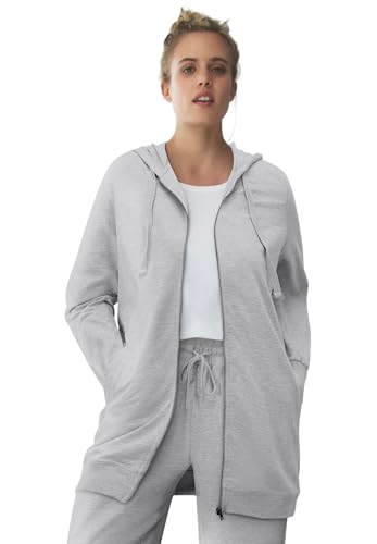 ellos Women's Plus Size Long Zip Front Hoodie French Terry Long Oversized Lightweight Jacket - 5X, Heather Grey