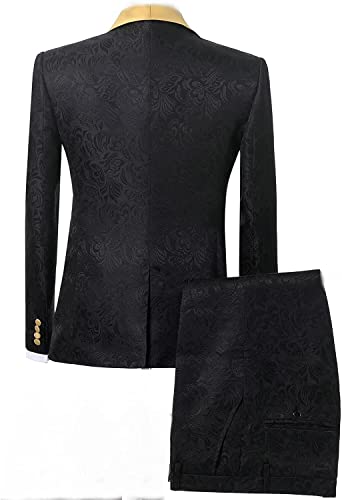 Jacquard Groom Tuxedos Groomsmen One Button Gold Shawl Lapel Formal Best Man Blazer Pant Men Wedding Suits2