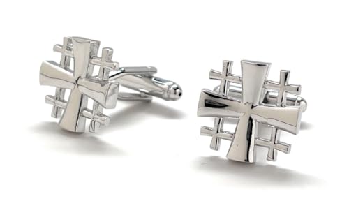 Silver Jerusalem Cross Cufflinks – Handmade Christian Cuff Links for Men, Religious Catholic Jewelry, Pastor Wedding Gift, Holy Land Symbol3