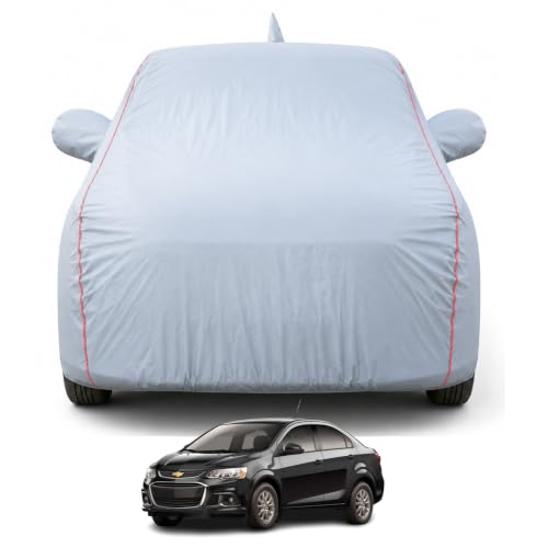 Image of Premium Car Cover for Chevrolet Aveo Model | Waterproof, UV & Dust Protection | Mirror & Antenna Pocket | Triple Stitched, Soft Inner Lining, Belt & Buckle (Dark Grey)