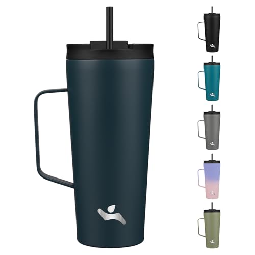 Image of Konokyo 22 oz Insulated Tumbler with Handle & Straw, Stainless Steel Mug