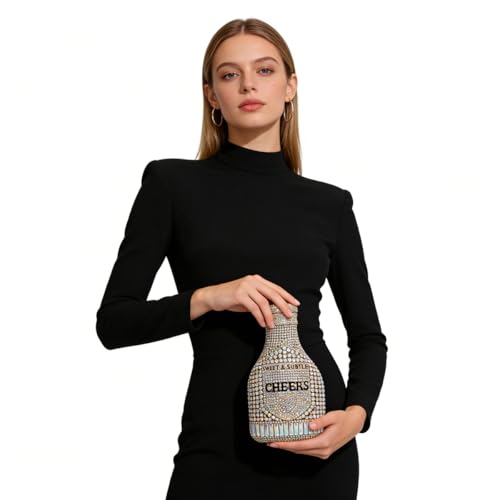 Image of Rhinestone Champagne Bottle Clutch, Luxury Evening Bag for Women
