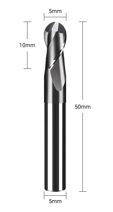 Fresa a Testa Sferica HRC60 in Carburo di Tungsteno, 2 Taglienti, Fresa CNC per Acciaio, Stampi, Metallo e Fresatrice(R2.5 * 5D*50L)