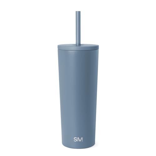 Simple Modern Insulated Tumbler with Lid and Straw | Iced Coffee Cup Reusable Stainless Steel Water Bottle Travel Mug | Gifts for Women Men Her Him | Classic Collection | 24oz | Blue Dune