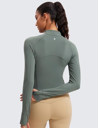 Image of CRZ YOGA Butterluxe Half Zip Crop Top | Workout, Extremely Soft, Slim Fit, Thumbholes, Side Pocket, Long Sleeve Shirts for Women