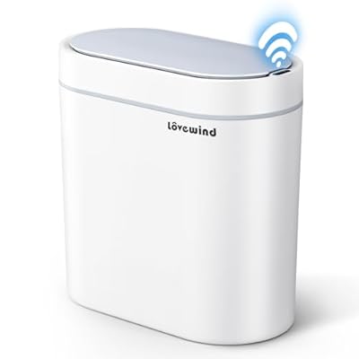 Lovewind Bathroom Trash Can,1.8 Gallon Automatic Garbage Can with Lid for Bathroom Bedroom Kitchen Office,7 Liter Small Touchless Motion Sensor Trash Bins, White