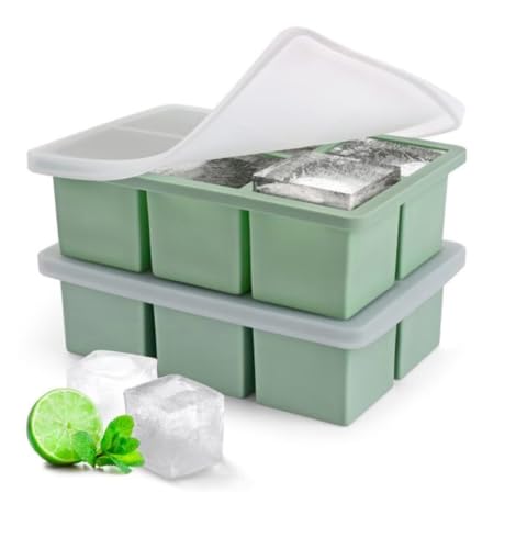 Image of Ice Cube Molds with Lid,Big Silicone Ice Cube Tray for Whiskey,2Inch Square Ice Cube Tray,Easy-Release Ice Mold,Giant Ice Cubes for Bourbon Cocktail (2, Green)