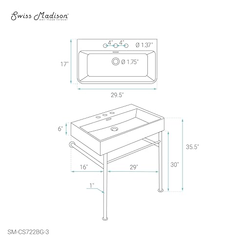 Lavabo de consola de lujo Claire con estructura dorada cepillada de 30 pulgadas 5