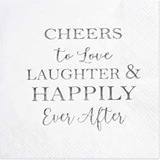 Crisky 50 Count Bridal Shower Napkins Disposable Cocktail Napkins 3-Ply Silver Foil Text Beverage Desert Cake Napkins for ...