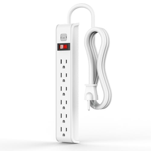 TiFFCOFiO Surge Protector Power Strip 6 Feet Extension Cord 600 Joules Surge Protection Multiple Protection 6 Outlet Strip 14 AWG Cord 15A/1875W ETL Listed