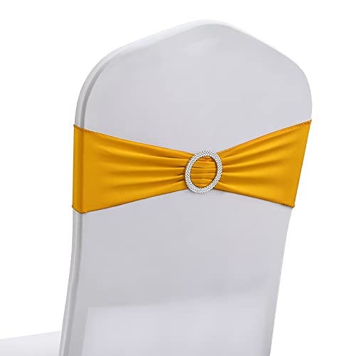 50 PCS Elastic Stretch Spandex Chair Covers Sashes Bands,Bows Sashes Chair Cover with Buckle for Wedding Party Ceremony Events for Folding Chairs Banquet Decorations Chair Decorations (Gold)
