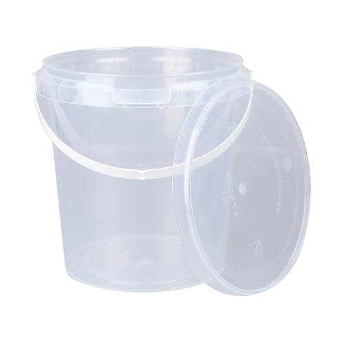 10 Eimer mit Deckel 1l Transparent rund | Kunststoff Eimer | Lebensmittelecht | luftdicht und stabil | Leer Behälter mit Griff und Deckel für Lebensmittel | Chemie | Tierfutter geeignet
