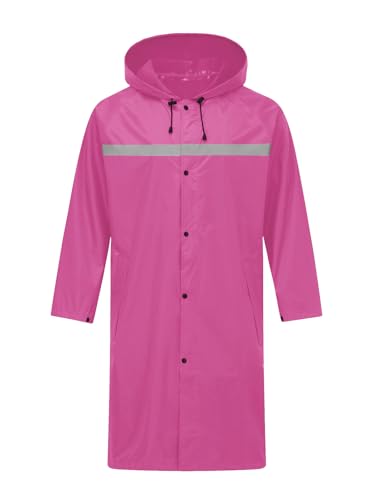 Mens Long Safety Rain Coats with Air Vents Reflective Stripes Waterproof Packable Rain Jacket with Hood Lightweight