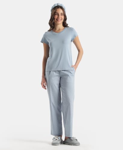 Image of Jockey RX06 Women's Super Combed Cotton Woven Fabric Relaxed Fit Striped Pyjama with Side Pockets (Checks & Prints May Vary)