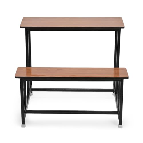 Image of GOYALSON School Home Tution College Bench Duel Desk Student Bench Cum Duel Desk Strong and Sturdy Metal Standard Structure with Wooden Top (1, Teak, Large Class)