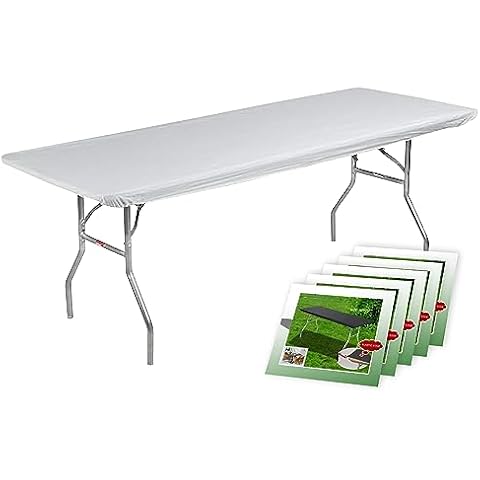 Athle Fitted Plastic Tablecloths - 5 Pack Elastic Table Cover for Indoor and Outdoor Use - Waterproof, Windproof PEVA Fitted Tablecloth Ideal for Picnics, Camping, Parties - 30" x 96" - White Cover