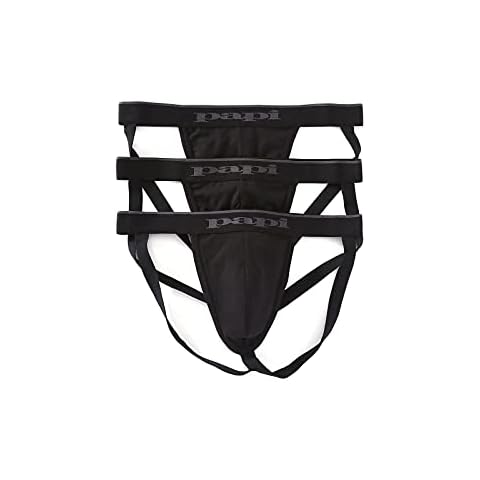 papi Men's Cotton Stretch Jock Strap 3-Pack of Underwear, Black/Black, Small Cover