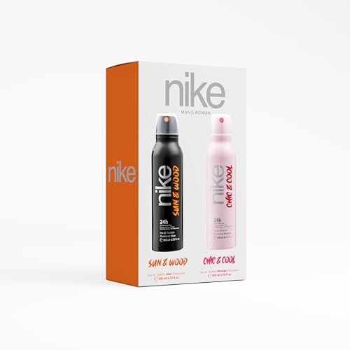 Image of Nike Reloaded Combo Packs - Deodorant Spray for Men & Women | 24-Hour Freshness | Set of 2 (200ml Each) (Sun & Wood (Men) + Chic & Cool (Women))