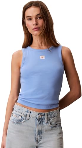 Calvin Klein Women's A - WVN LBL 2X2 CTTN Lv047C201G Tank Top, Blue, M