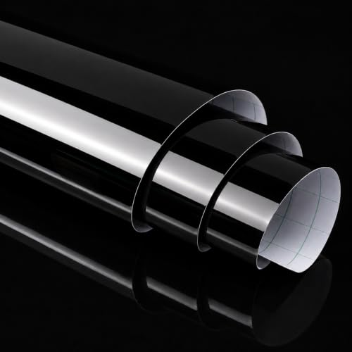 Image of HOME13 Glossy Black Wallpaper Peel & Stick Contact Paper Decorative Self Adhesive Vinyl Wallpaper for Kitchen Cabinet Furniture Countertop Waterproof (24inches By 48inches,Black Glossy)