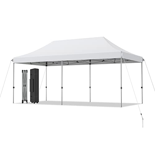 Tangkula 10x20 Ft Pop Up Canopy Tent, Easy Set-up Outdoor Commercial Instant Tent with Roller Bag, 3 Adjustable Heights, Portable Folding Canopy with 200 Square Feet of Shade (White)