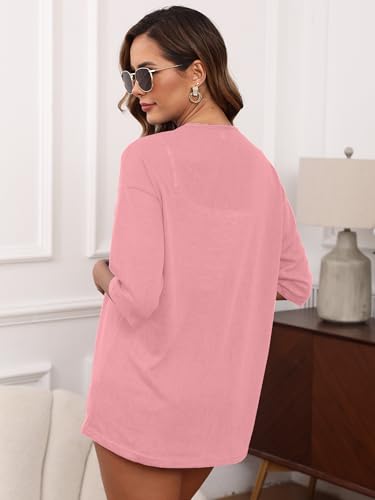 Image of Heymoments Cardigan for Women Pink X-Large Draped 3 /4 Sleeve Open Front Lightweight Casual Soft Drape Summer Fall Kimonos Cardigans