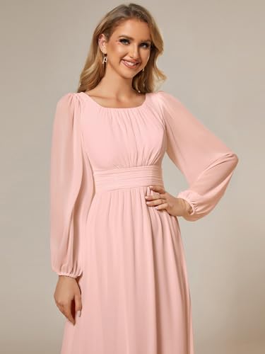 Image of Ever-Pretty Women's Crewneck Long Lantern Sleeves Floor Length A-Line Pleated Chiffon Formal Dress 0106B