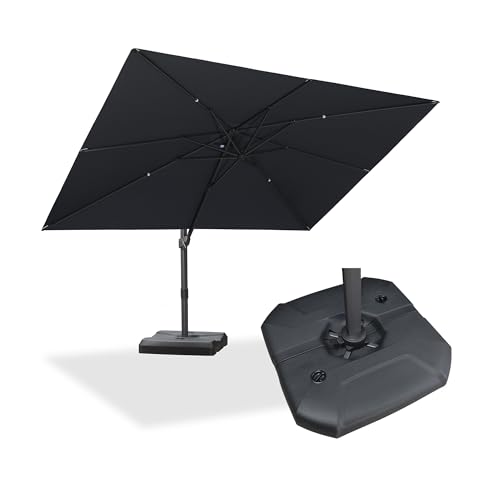 PURPLE LEAF 9' × 11.5' Patio Cantilever Umbrella with Base Outdoor Rectangle Adjustable Offset Umbrellas with 360-degree Rotation and 8 Heavy Duty Metal Ribs for Garden Deck Pool Grey