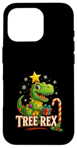 ツリー レックス クリスマス アートワーク T-Rex ライト 雪片 休日 スマホケース iPhone 16 Pro 用
