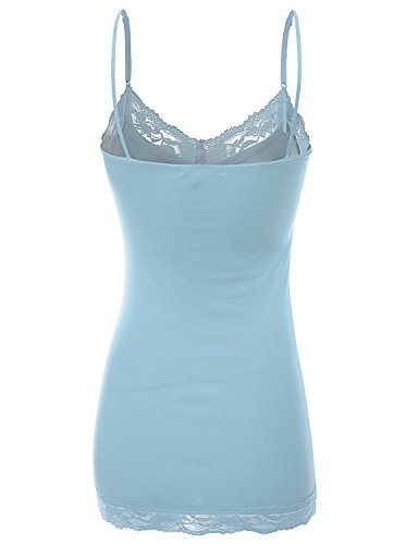 XT1004L Ladies Adjustable Spaghetti Strap Lace Trim Long Tunic Cami Tank Top Powder Blue 3XL - Thumbnail 3