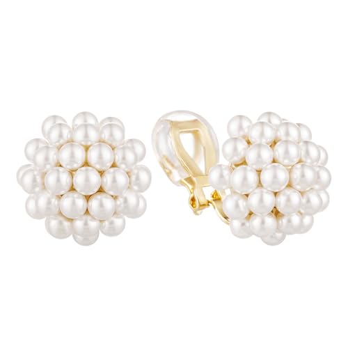 Minimalist Simulated Pearl Huggie Stud Clip on Earrings for Women Non-pierced Clip Earrings Gold Tone - Main Image