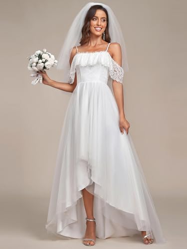 Ever-Pretty Wedding Dress Women's A Line Off Shoulder High Low Spaghetti Straps Lace Bridal Dress 903404