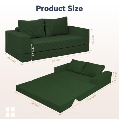 Image of COMAX Boneless Loveseat, 59 inch Convertible Sofa Bed, Folding Small Futon