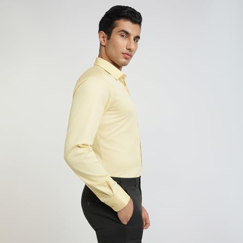 Image of Raymond Men's Slim Fit Solid Pattern Pure Cotton Semi Cut Away Collar Full Sleeve Formal Shirt