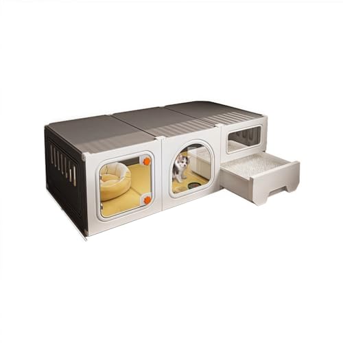 jsdskw 猫屋内 屋内用トイレ 大型DIY猫フェンス 通気性良好 猫脱走防止扉キャットケージ 猫用トイレ付き 猫ハウス 大きめ動物ケージ 大型猫用ケージ 多頭飼い猫 折り畳み式 移動便利 (1階)