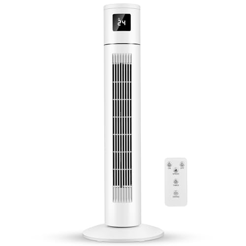 2026 Ventilador Torre, 45 W Ventilador de Pie con Mando a Distancia,3 Velocidades, Pantalla LED,Oscilación 120°,Temporizador 1-12H, Ventilador de Torre Silencioso para Hogar,Oficina,Dormitorios,Blanco
