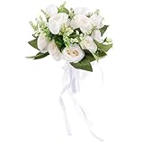 Bouquet en tissu de soie blanche : composé de jolies fleurs artificielles à l'aspect classique, il est parfaitement adapté à une cérémonie de mariage, notamment aux bouquets de mariée