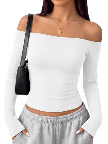 EFAN Women's Off the Shoulder Long Sleeve Top Slim Fitted Going Out Shirt