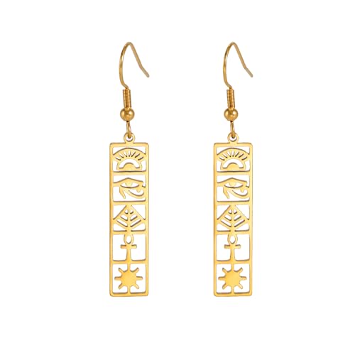 VASSAGO Pendientes egipcios para mujer, aretes colgantes de acero inoxidable, aretes colgantes de cruz Ankh ojo de Horus, aretes de pirámide egipcia, amuleto de joyería para regalos, Acero inoxidable
