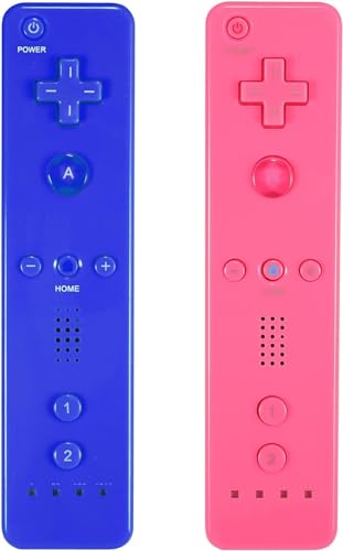 AUFGLO Pack de 2 manettes Wii - Télécommande Wii avec étui en silicone et dragonne (rose+bleu)