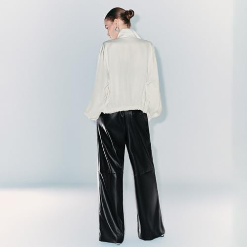 Faux Leather Pants for Women Fashion High Drawstring Waist Trousers Wide Leg Trousers with Pockets4