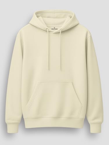 Image of Men's Solid Hoodie | 100% Cotton Fleece Warm Sweatshirt with Kangaroo Pocket & Adjustable Hood | Regular Fit Winter Wear for Men